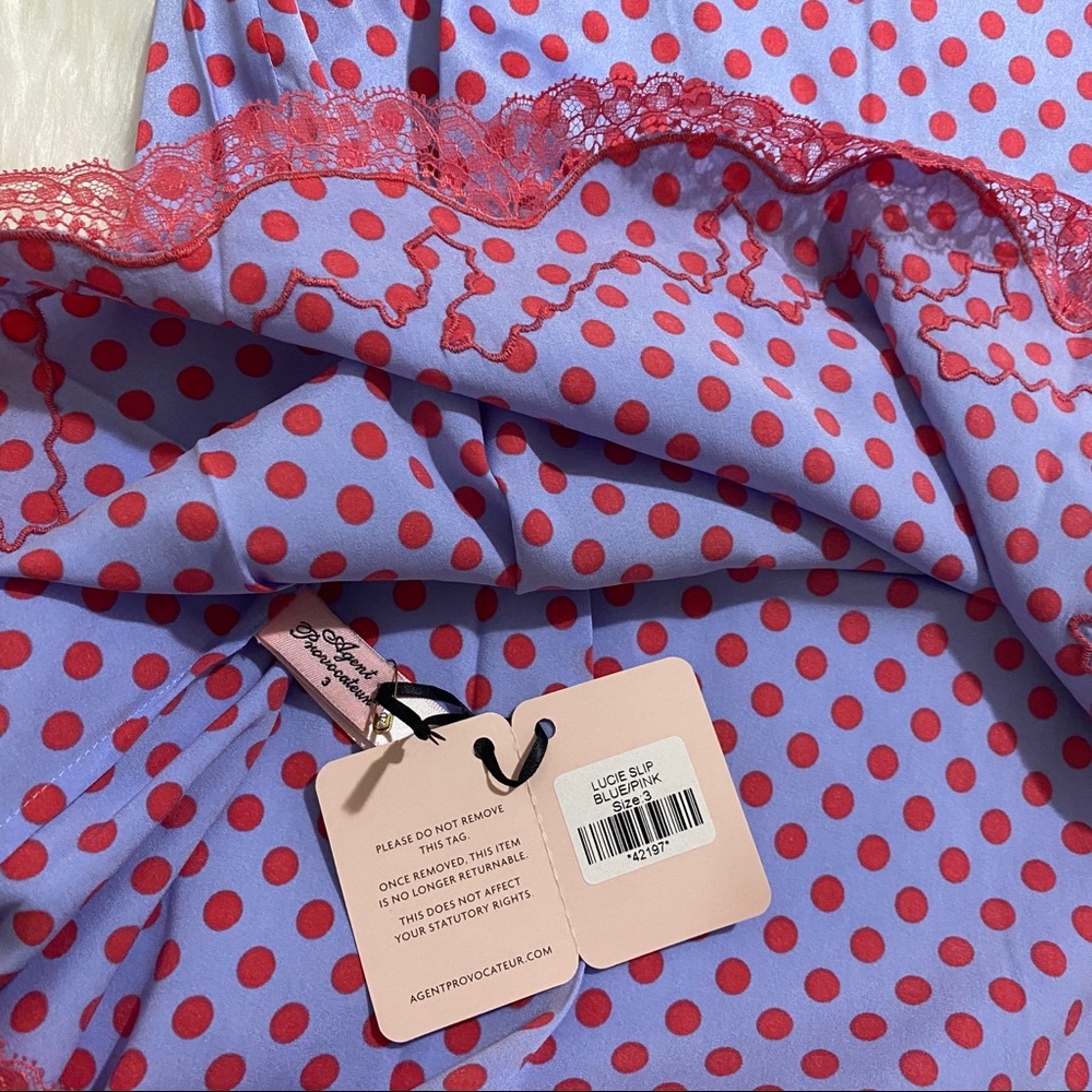Agent Provocateur Lucie Blue Pink Polka Dot Silk Slip - Picture 8 of 8